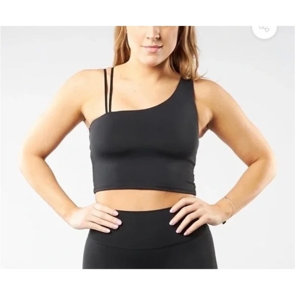 Buffbunny Collection Simmons One Shoulder Crop Top Sports Bra Black Small